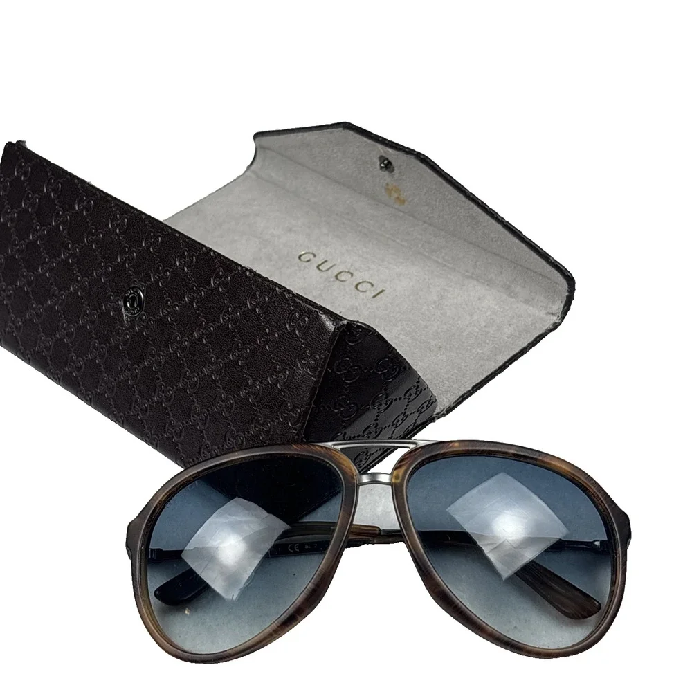 GUCCI GG0015S TORTOISE BROWN AVIATOR SUNGLASSES WITH CASE ITALY